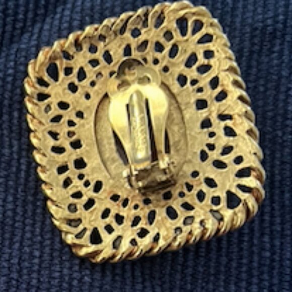 1960s Vintage Givenchy Red Resin Cabochon Ornate Clip-On Earrings | Parisian Lux - Picture 2 of 3